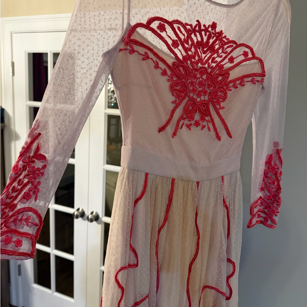 Romantic Nude Alice by Temperly Dress with Red Embroidery - Picture 2 of 11